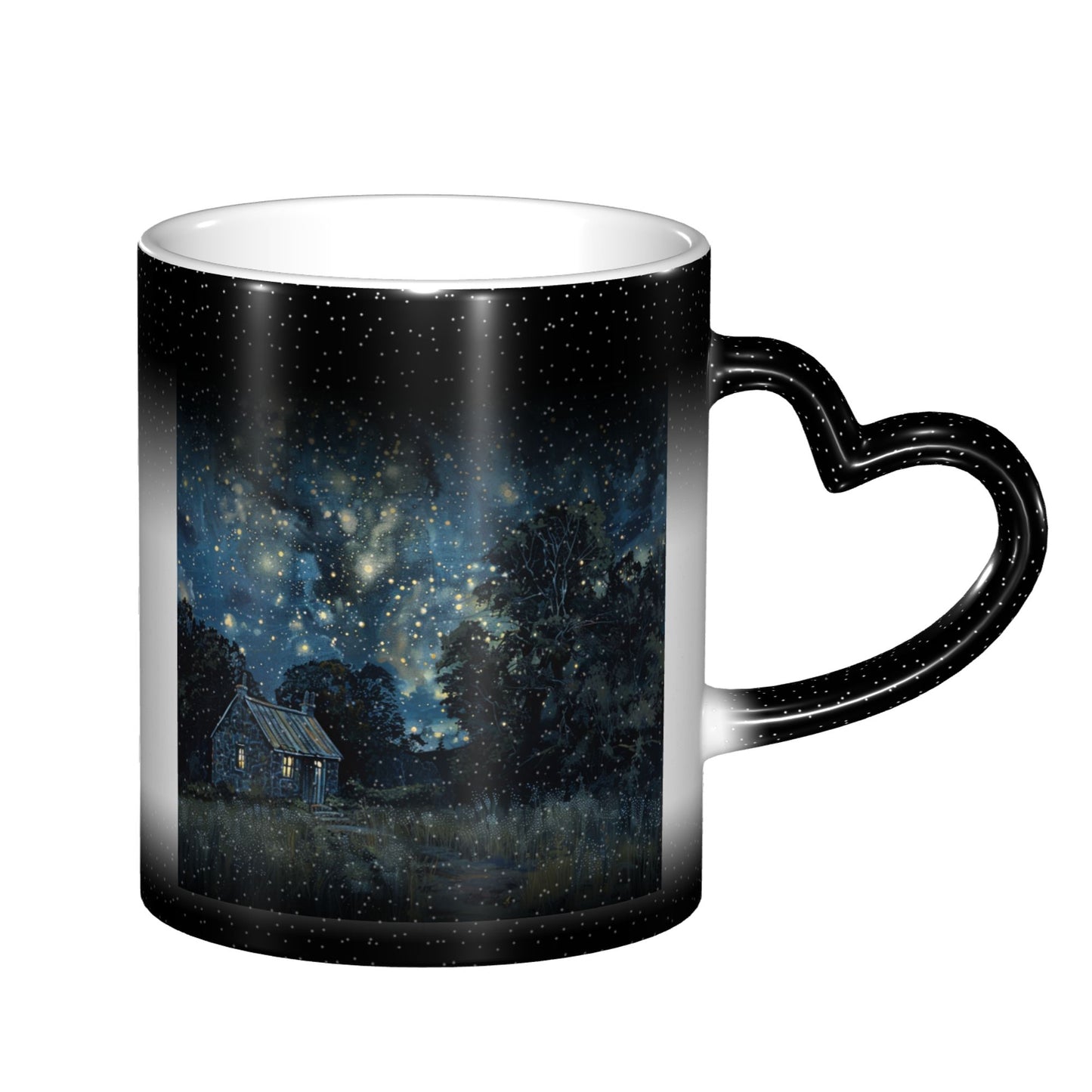 Black Heart Handle Color Changing Mug – Thermo-Sensitive Ceramic Cup for Hot & Cold Beverages (9.5cm Height / 8cm Diameter)
