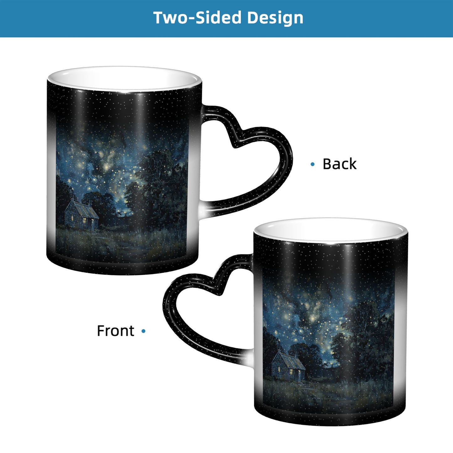 Black Heart Handle Color Changing Mug – Thermo-Sensitive Ceramic Cup for Hot & Cold Beverages (9.5cm Height / 8cm Diameter)