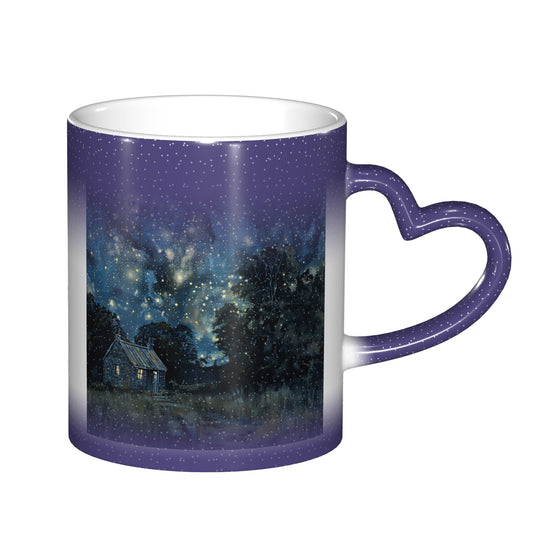 Blue Heart Handle Color Changing Mug – Romantic Thermo-Sensitive Ceramic Cup for Couples & Gift (9.5cm Height / 8cm Diameter)