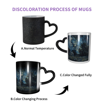 Black Heart Handle Color Changing Mug – Thermo-Sensitive Ceramic Cup for Hot & Cold Beverages (9.5cm Height / 8cm Diameter)