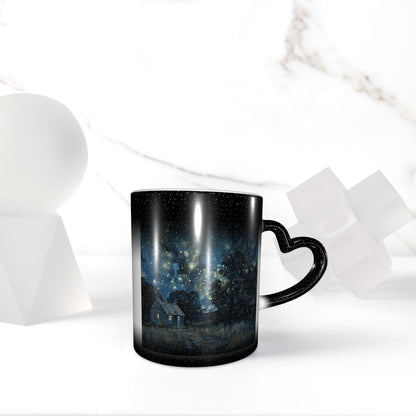Black Heart Handle Color Changing Mug – Thermo-Sensitive Ceramic Cup for Hot & Cold Beverages (9.5cm Height / 8cm Diameter)