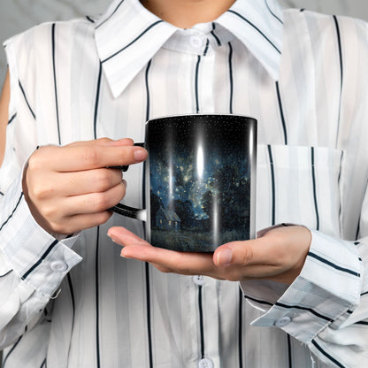 Black Heart Handle Color Changing Mug – Thermo-Sensitive Ceramic Cup for Hot & Cold Beverages (9.5cm Height / 8cm Diameter)